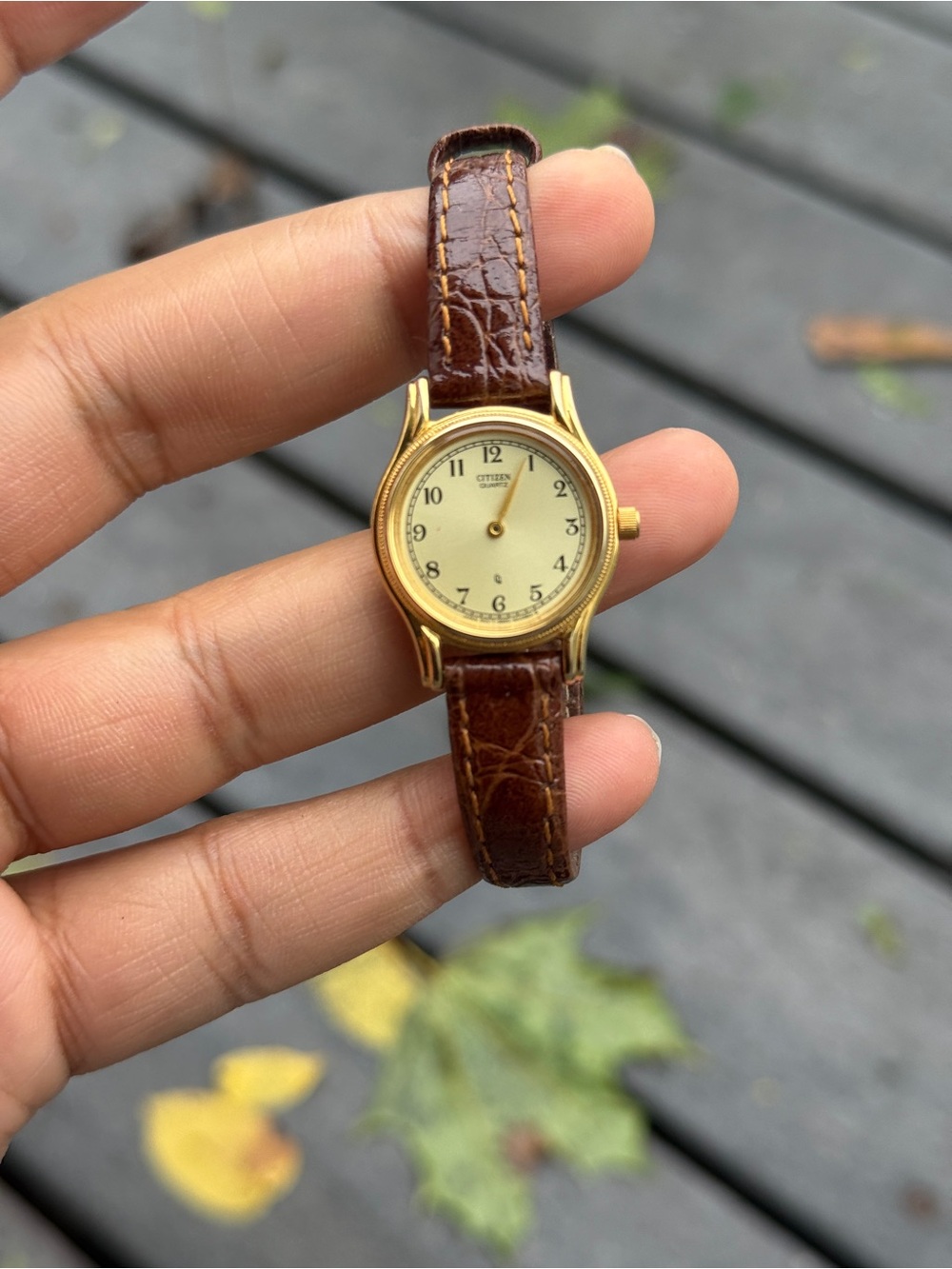 Citizen vintage Women's Gold Case Watch with Brown Leather Strap